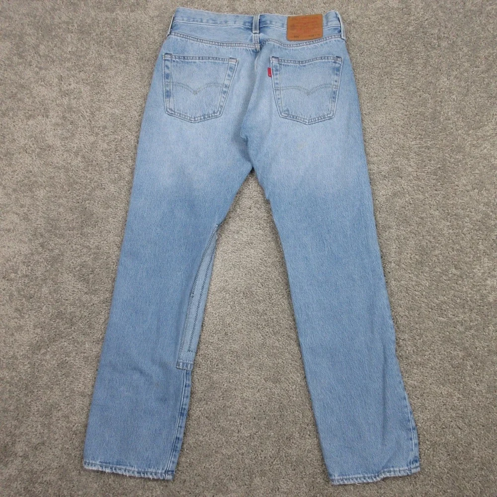 Levis Jeans Mens 30x30 Blue 501 Button Fly Premium Patch‎ Work Faded Denim Pants